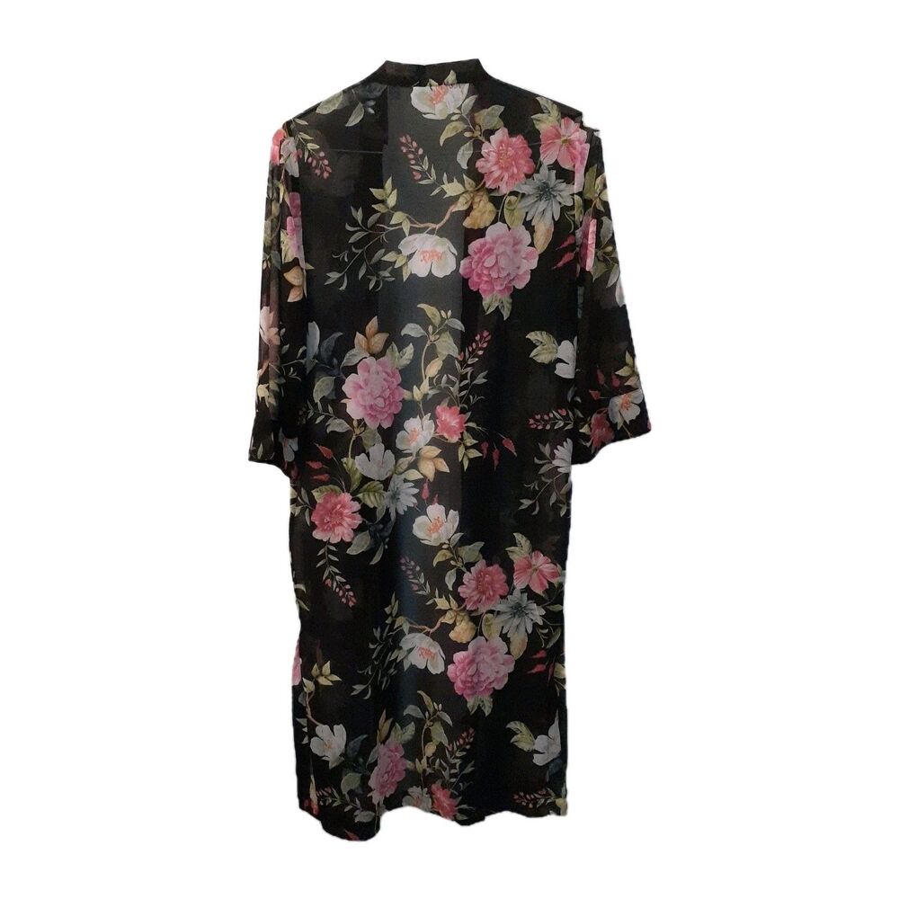 new york & company Kimono Small S Black Floral Open Front Sexy Lingerie New robe